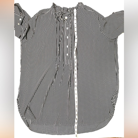 Ann Taylor Loft Black White Vertical Striped Pintuck Tunic Blouse Extra Large - Picture 6 of 9